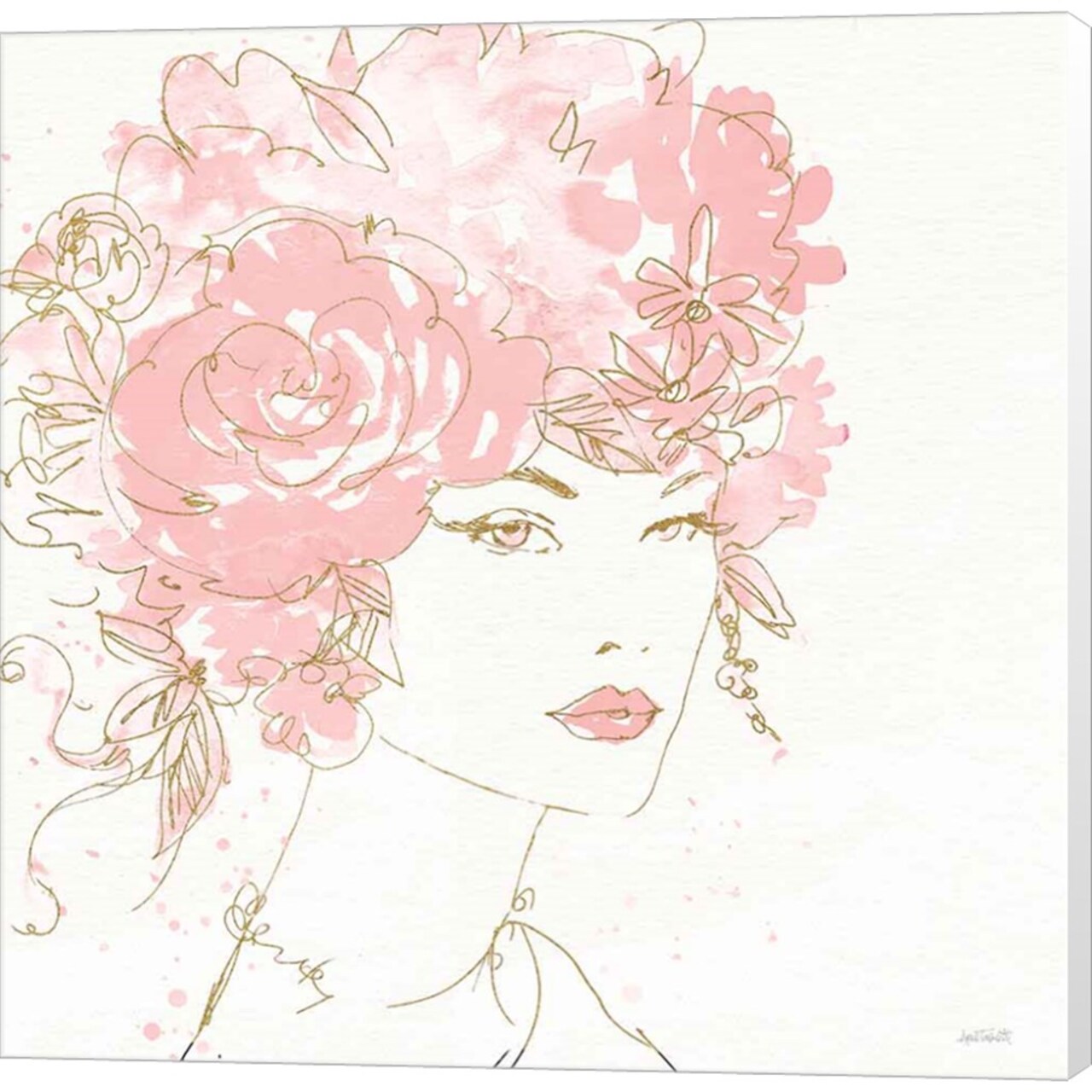 Floral Figures I Pink Gold Sq by Anne Tavoletti 12" x 12" Canvas Wall Art
